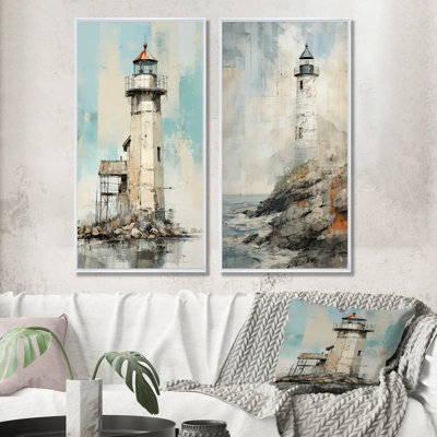 «Gray Minimal Coastal Light House», ensemble d'art mural sur toile Coastal Light House