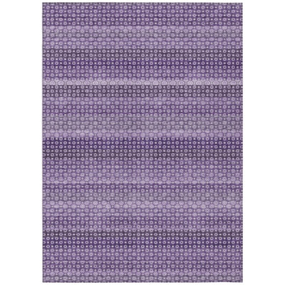 East Urban Home 9' X 12' Lavender And Purple Striped Washable Indoor Outdoor Area Rug