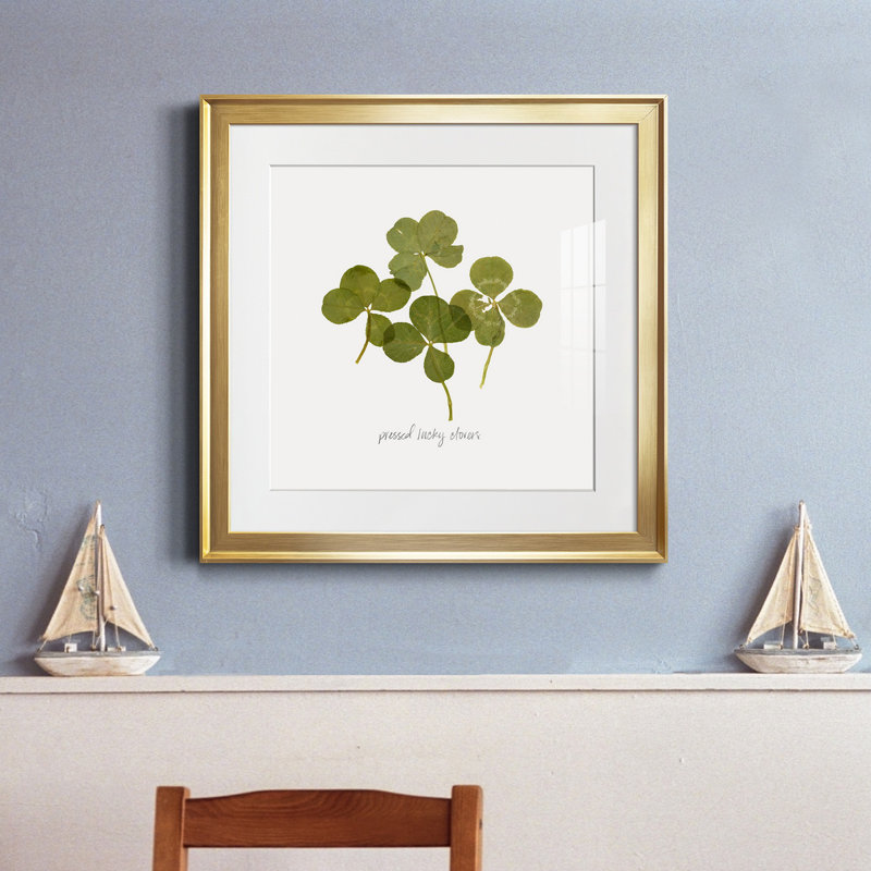 Pressed Clover I - Matted and Framed Under Acrylic Glass, Large Living Room Wall Art, 17.5" H x 17.5" W x 1.5" D, Gold Framed