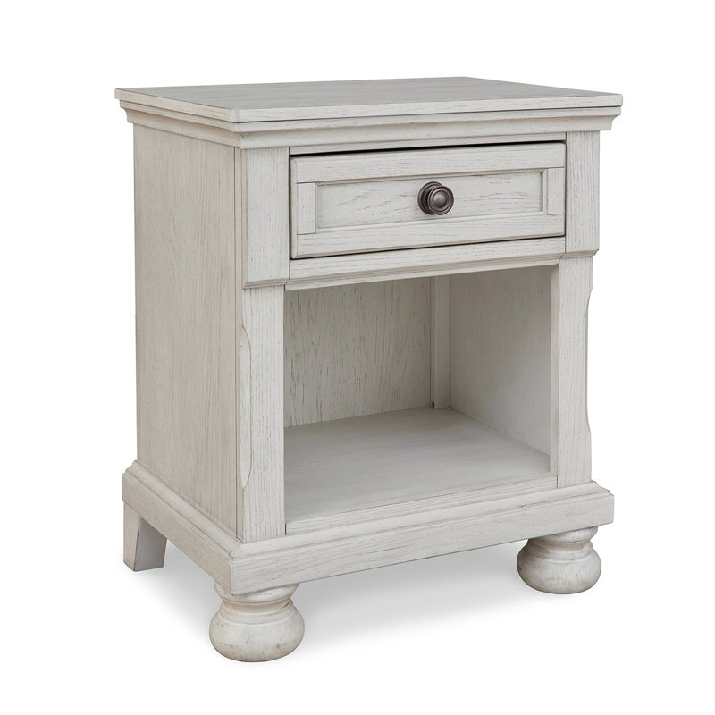 Elegant Robbinsdale Antique White 1-Drawer Nightstand with Bronze-Tone Hardware