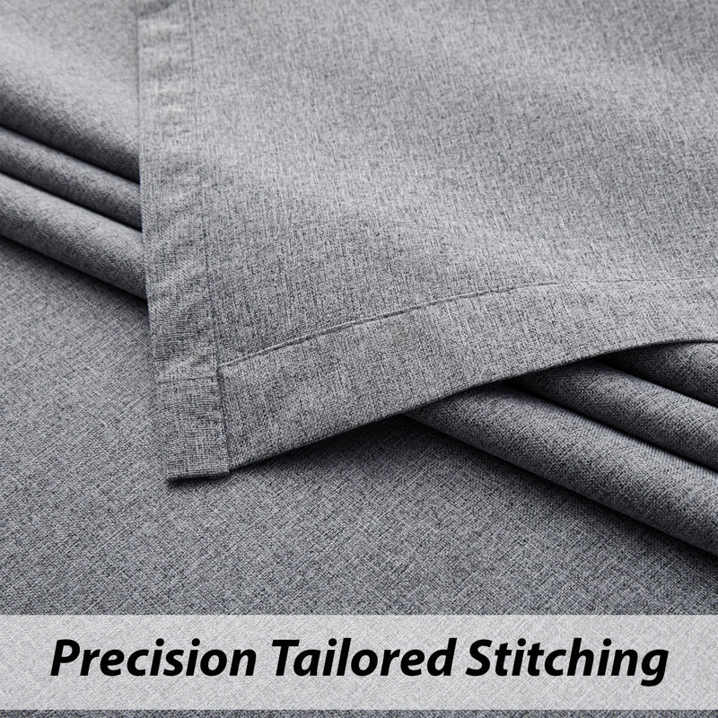 Blackout Linen Eyelet Curtains Set of 2 - Thermal Door & Window Panels, Charcoal, 117cm Width x 137cm Drop