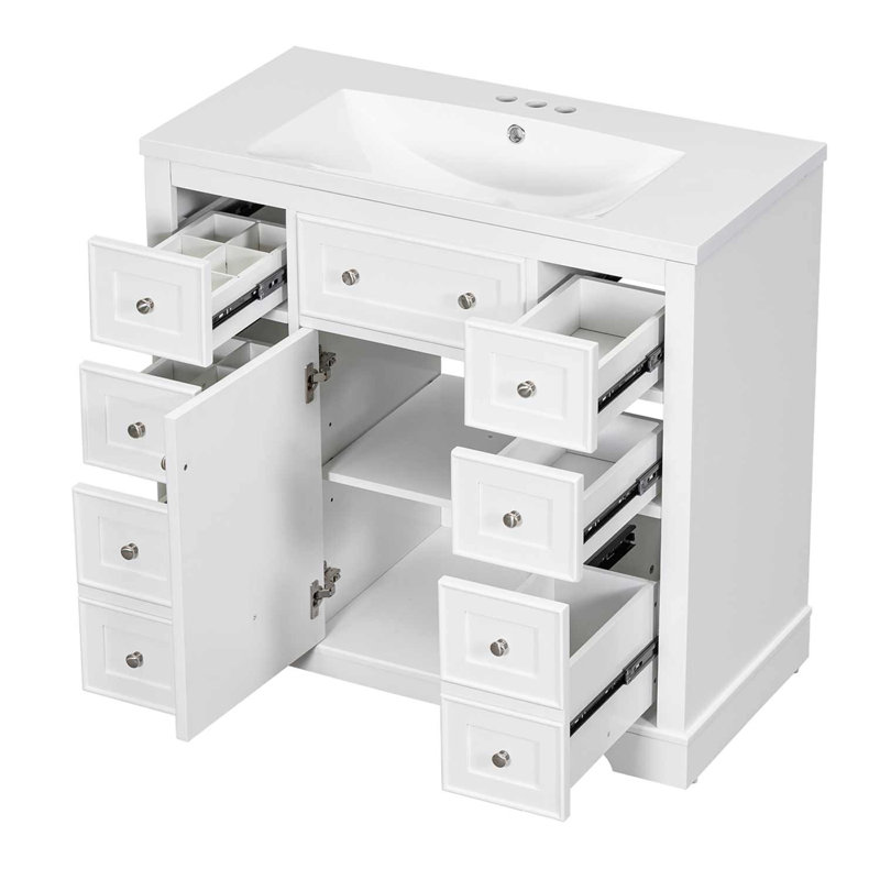 Kiryl 36'' Single Bathroom Vanity with Ceramic Top, White