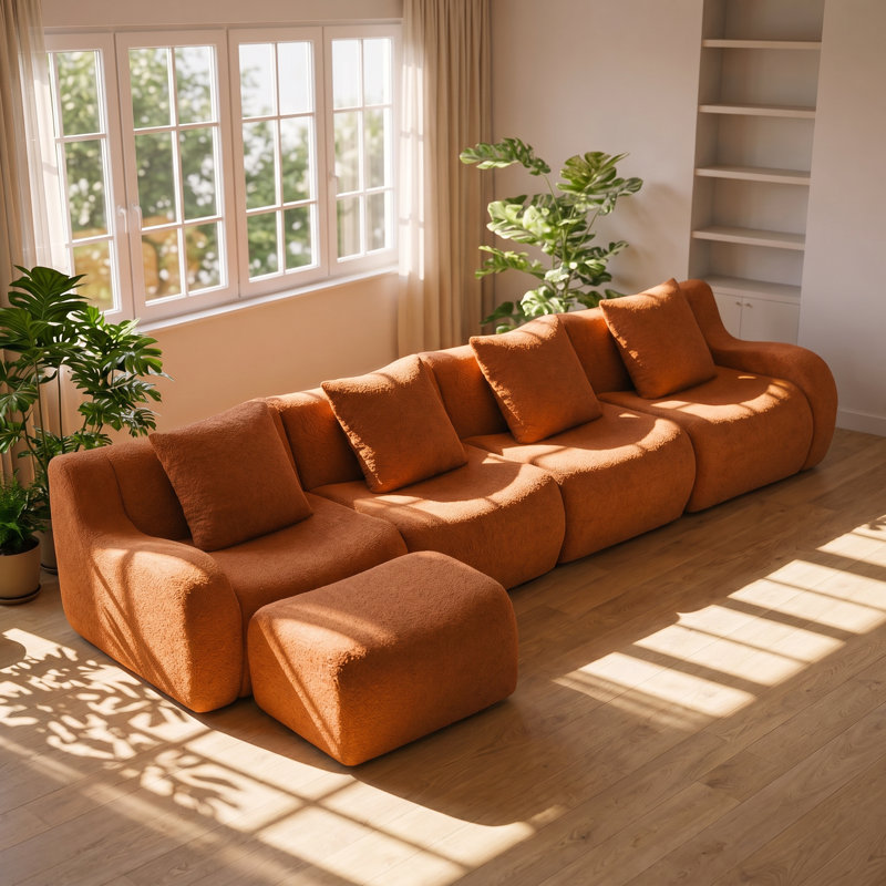 Canapé modulaire en forme de L à 4 places en tissu Bondy l 148 po x P 65,7 po x H 27,9 po Boneless, Orange moelleux