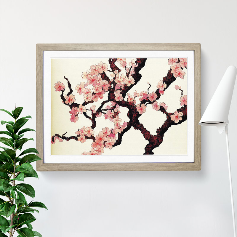 Inspirational Cherry Blossom Tree Flowers - Framed Print, 46cm H x 64cm W x 2cm D, Oak