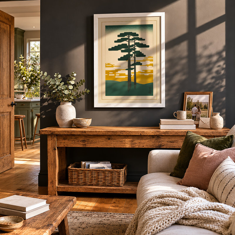 Solitary Pine Japandi - Framed Print, A3 - 42.0 x 29.7 cm, White
