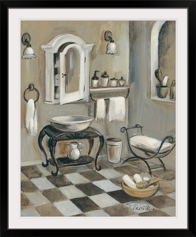 «French Bathroom Bath IV» par Silvia Vassileva, reproduction, H 44 po x l 37 po x P 1 po, Cadre noir
