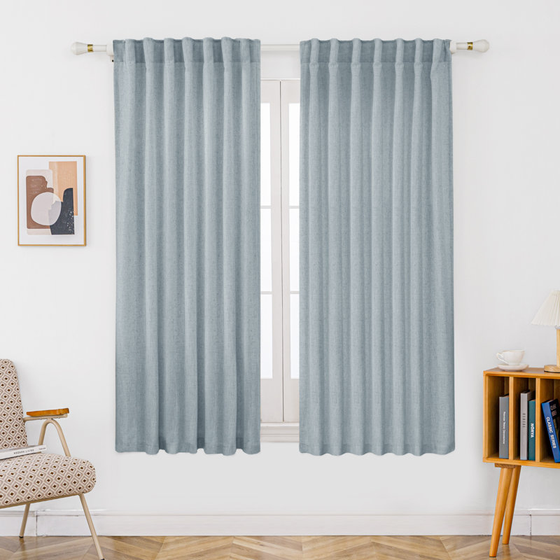 Toyoko Linen Blend Semi-Sheer Back Tab Curtains, 52" W x 63" L, Stone Blue
