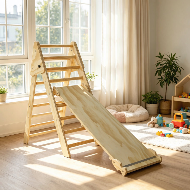 Triangle en bois naturel pliable 2-en-1 Fionafurn, Bois naturel