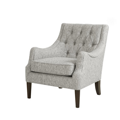 Button Accent Chair, Grey Fabric, Solid Wood Legs, Vintage Style Side Seat Detachable Padding