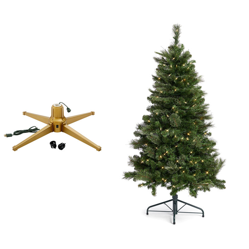 Rotating Tree Stand Base with Cascade Quick Set 5-Ft Pre-Lit Tree, Gold