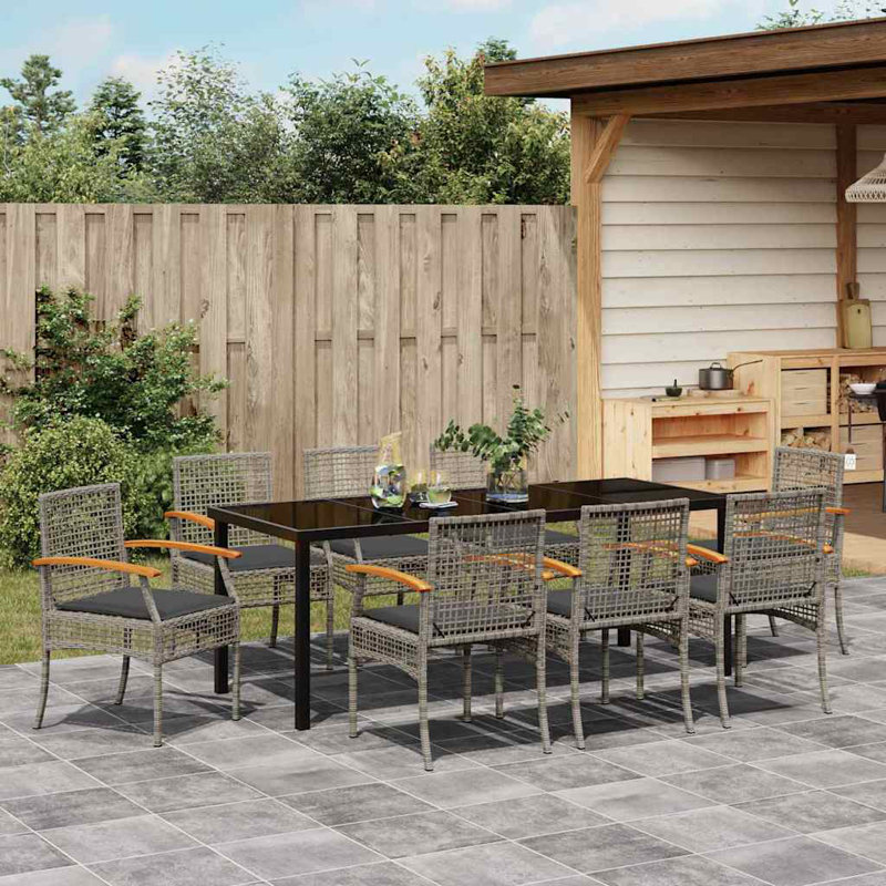 Eliezel 8 - Person Patio Dining Set Rectangular Table, Grey Cushion/Grey Frame