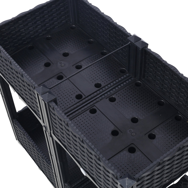 Planter Raised Beds With Drainage Plug Raised Garden Beds, 27.7" H x 31.5" W x 15.7" D, Black