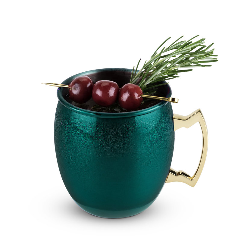 Emerald Green Stainless Steel Moscow Mule Mug with Gold Handle, 16oz