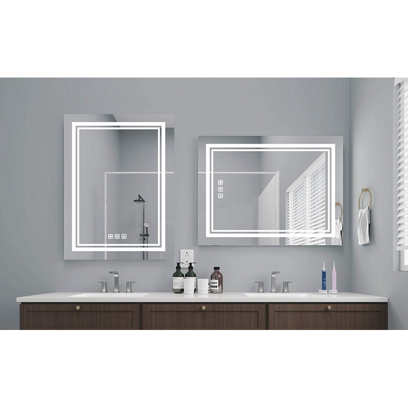 Lumière avant lumineuse pour miroir de salle de bain à DEL 40 po x 24 po, désembuage de 5 minutes, reflet pleine écran, intensité variable 3 couleurs, fixation murale