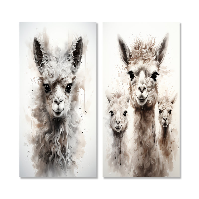 Grey Alpaca Wool Grace II - Alpaca Metal Prints Set Of 2, 28" H x 24" W