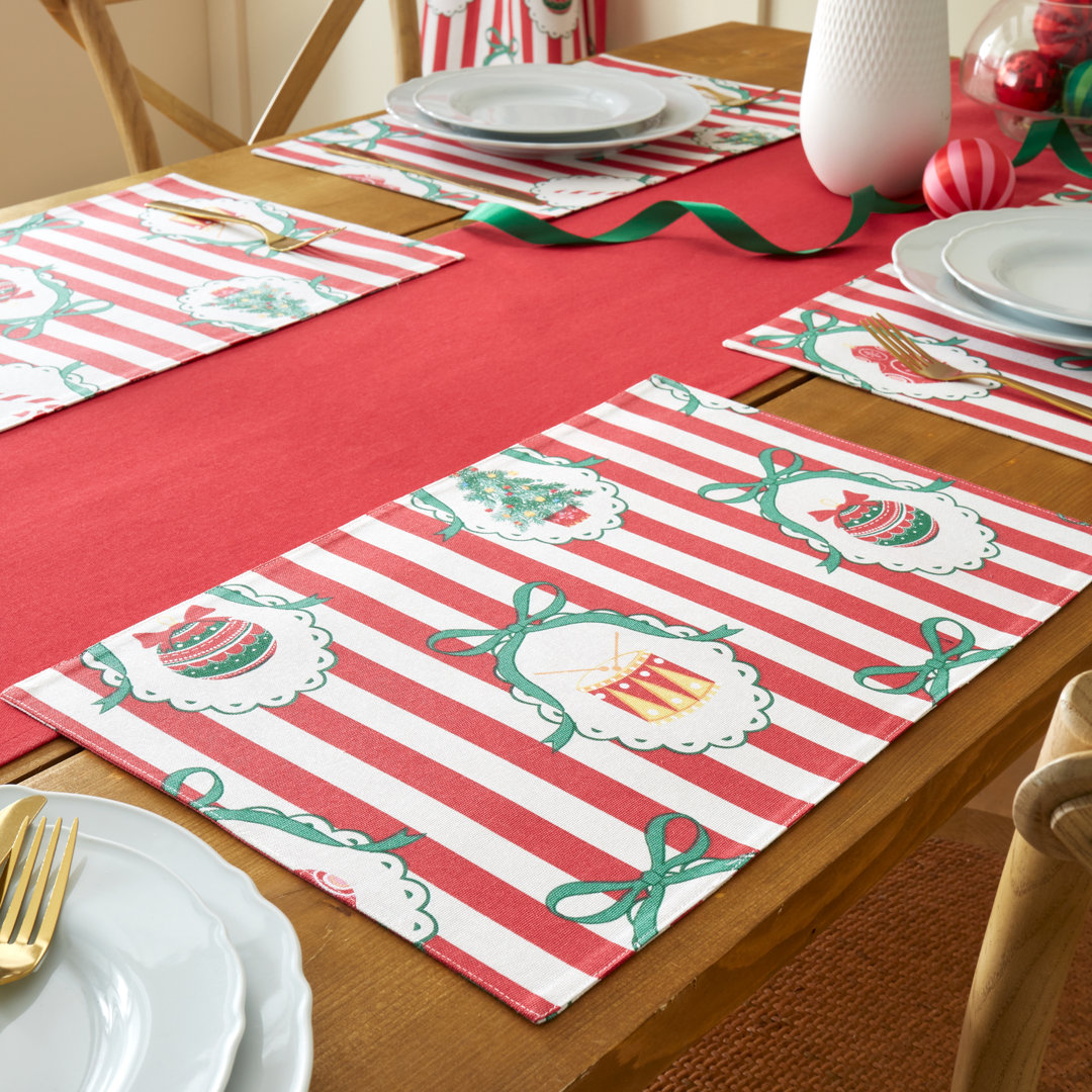 Christmas Vintage Stripe Cotton Dining Placemat 4 Pack