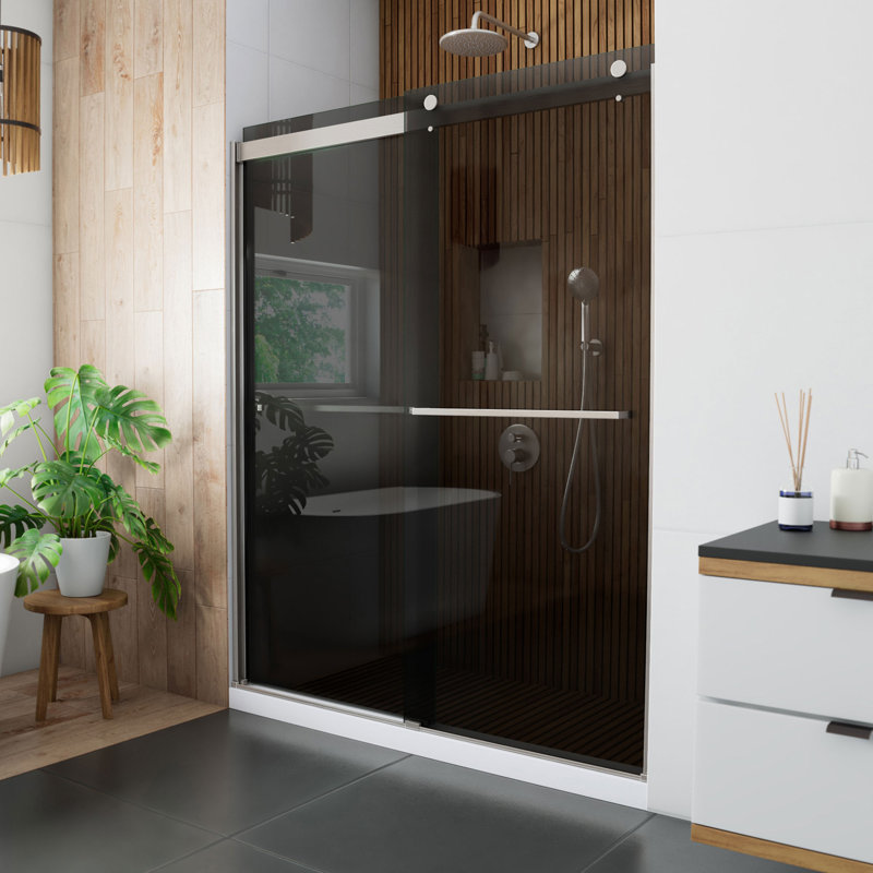 Sapphire 56" W x 76" H Frameless Shower Door, Brushed Nickel, Smoke Gray