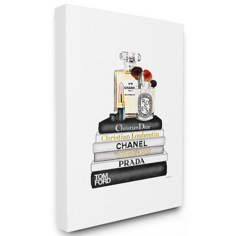 « bookstack with parfums and maquillage », reproduction, Toile tendue, H 40 po x l 30 po x P 1,5 po