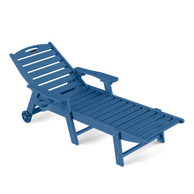 Wood Texture Lounge Chaise Outdoor Pool Lounge Chair Swimming Reclining Outdoor Chaise Lounge With Wheels & Cup Holder