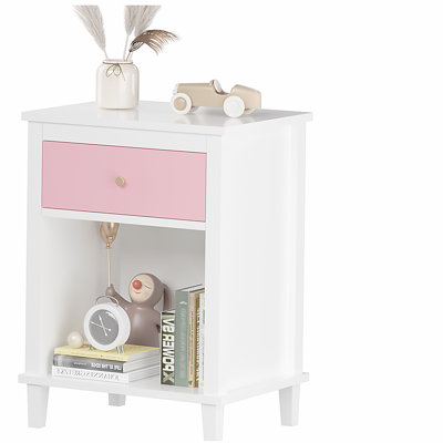 26.77''H Wooden Nightstand with One Drawer One Shelf for Kids, Adults, Pink