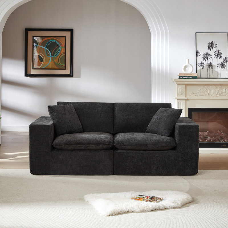 Nuage de chenille moderne noir à 2 places, rembourrage en particules d'éponge haute densité, librement combinable, pour tissu de salon doux et combinable, profondeur 80,02, pour maisons