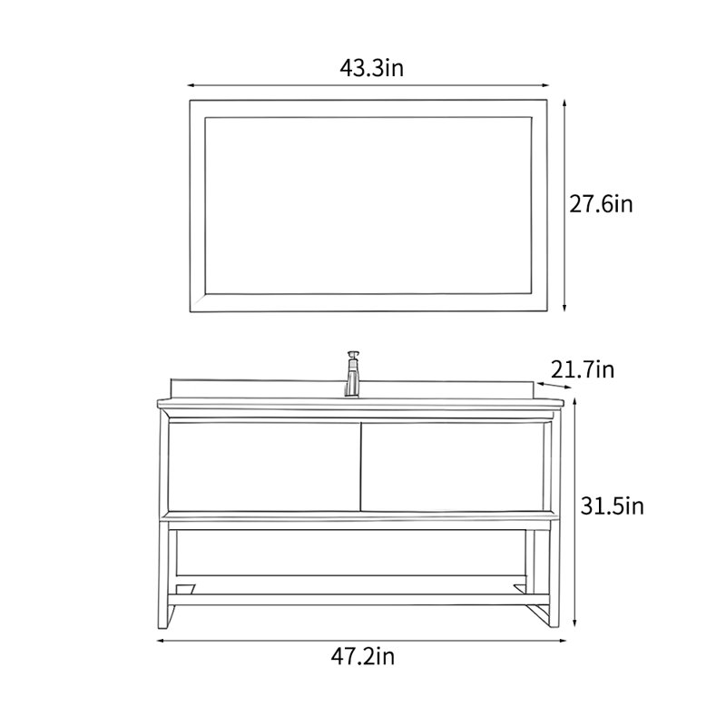 Meuble-lavabo simple de style campagne américaine, H 31,5 po x l 47,2 po x P 21,7 po