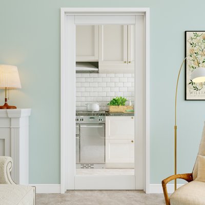 36" x 80" 1-Lite Clear Glass Interior Prehung Door with Silver Hinges, Clear Glass Door Slab, Paintable & Waterproof, Suit for Laundry, Closet Doors, Room Doors, Right Hand