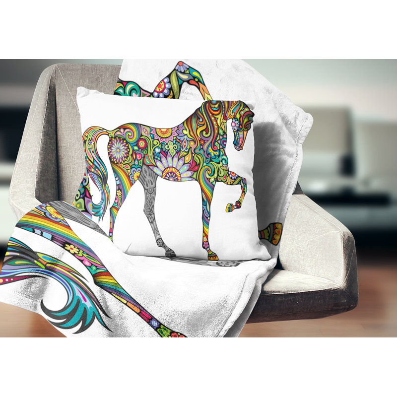 Cheval joyeux - oreiller imprimé animal, 16 po x 1 po, Coussin décoratif