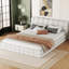 Grand lit plateforme tapissier en blanc avec construction en bois et tête de lit confortable, sans sommier tapissier, capacité de charge de 500 lb, taille de 81 po x 61 po - matériaux de conception élégante, ressort, longueur de 87,8 po-121098436