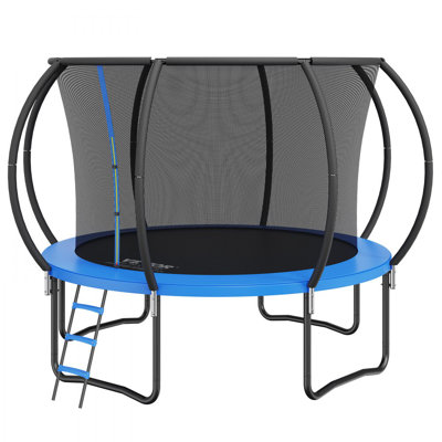 Trampoline 10 pi, trampoline 330 lb avec filet d'enclos, échelle et mât courbé, trampoline robuste avec tapis de saut et rembourrage à ressorts, trampolines de plein air pour enfants adultes