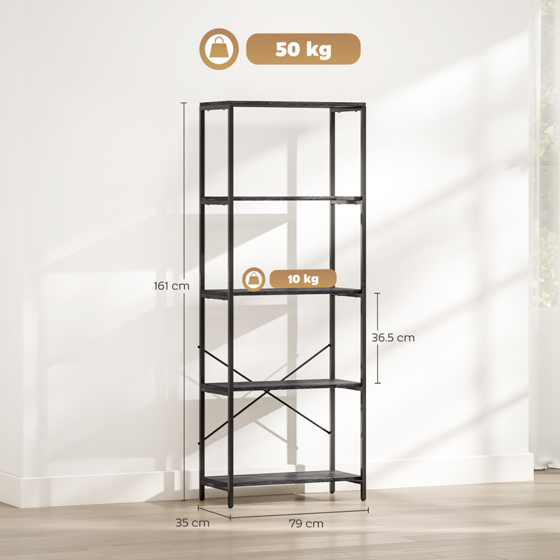 HOMCOM Industrial Bookshelf, Freestanding Bookcase, Grey/Black