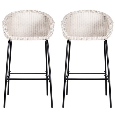 Extérieur en métal de 2 pièces, faux gris avec motif tout-en-un, motif de panier tissé, assise de 29,50 po pour les surfaces à hauteur de bar, structure en fer noir, repose-pieds confortable de 12,50 lb, 400 lb