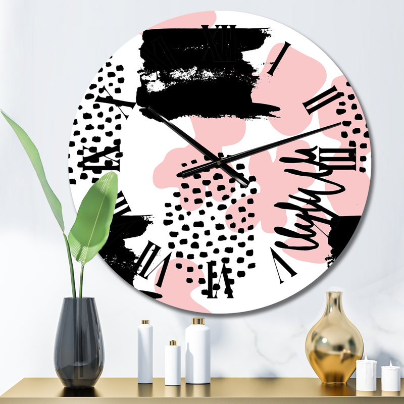 Horloge murale moderne rose et gris à pois II, Moyen