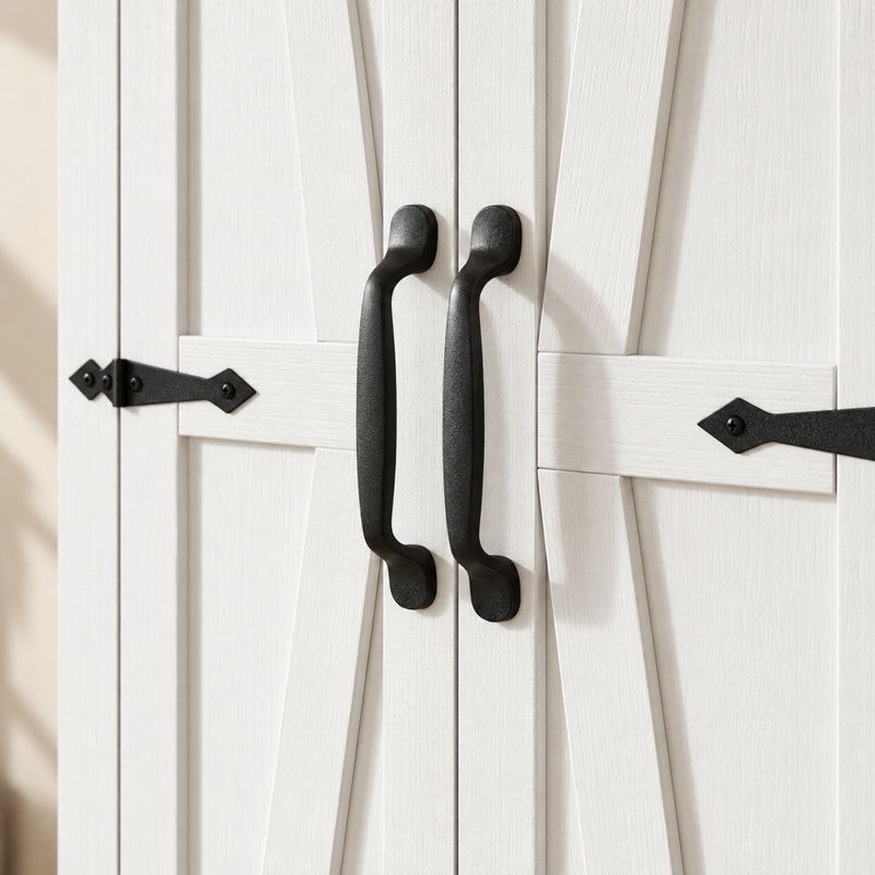 Armoire de rangement de style champêtre, 180 cm (70,95 pouces), autoportante, avec portes coulissantes de style grange, tiroir et étagères réglables, blanche