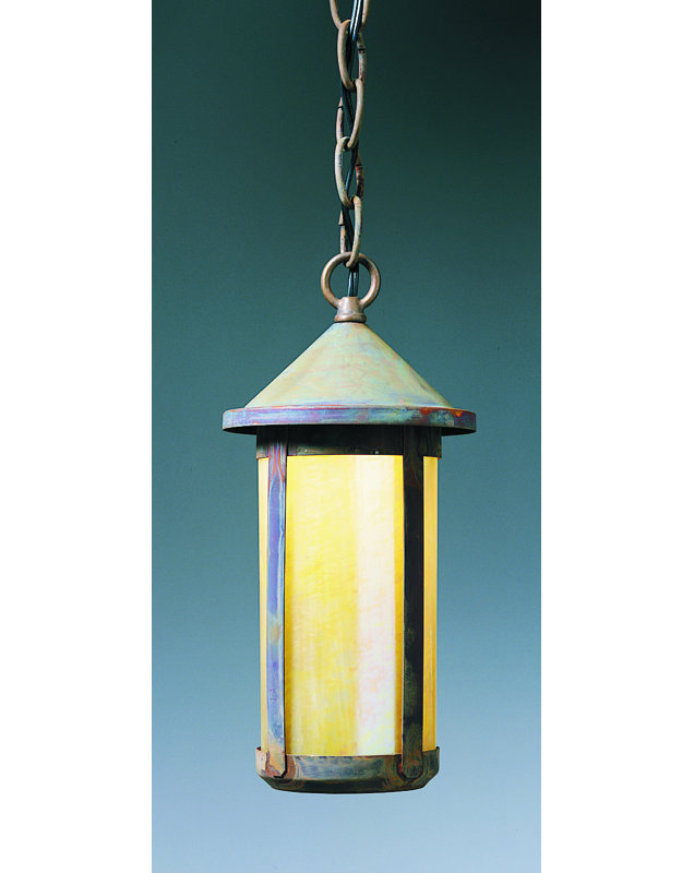 Arinze Outdoor Hanging Lantern, 12" H x 5.63" W, Antique Brass, Tan