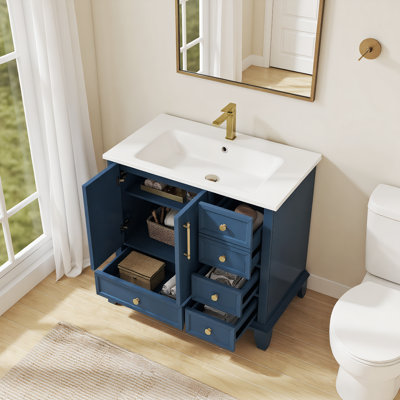 Armoire de meuble-lavabo moderne 36 "avec surface peinte, lavabo autoportant, tiroirs et poignées en métal 36"