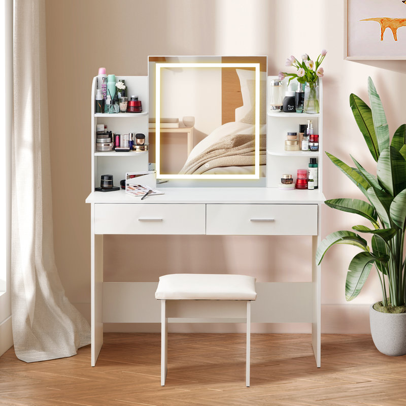 Baidy Vanity Set with Lighted Mirror and Stool