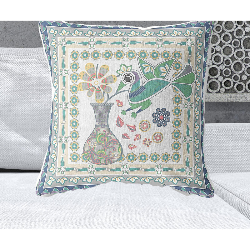 Coussin décoratif d'intérieur pour l'extérieur 26 po x 26 po, Crème floral 3