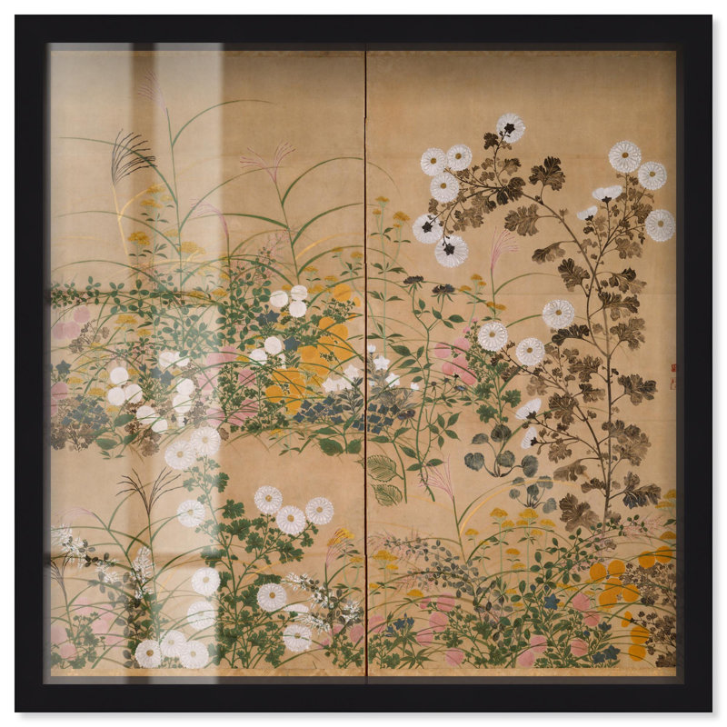 Art floral rétro avec fleurs dans une boîte-cadre d'automne par Art Remedy, H 17 po x l 17 po, Noir