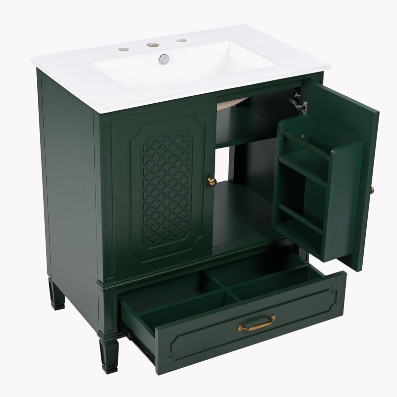 Meuble-lavabo de rangement avec lavabo en céramique, Vert