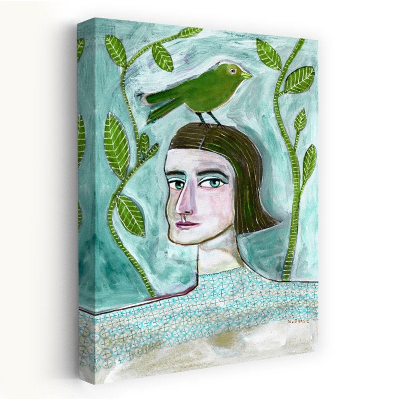 Contemporary Art Dreamy Whimsical Abstract Bird Portrait Landscape Art by Sharyn Bursic - Wrapped Canvas Print