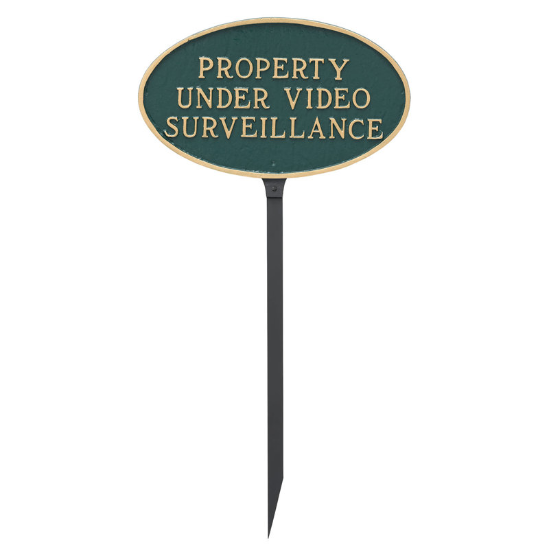 Property Under Video Surveillance Statement Garden Sign, Hunter Green/Gold