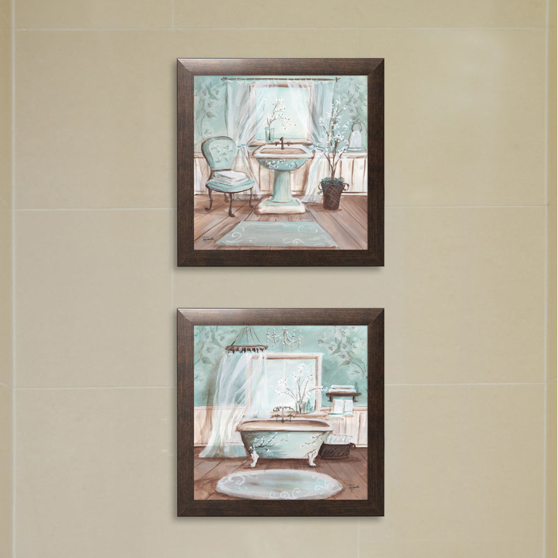 « aqua fleur bain i & ii » par tre sorelle studios-ensemble de 2 reproductions de photos encadrées sur papier