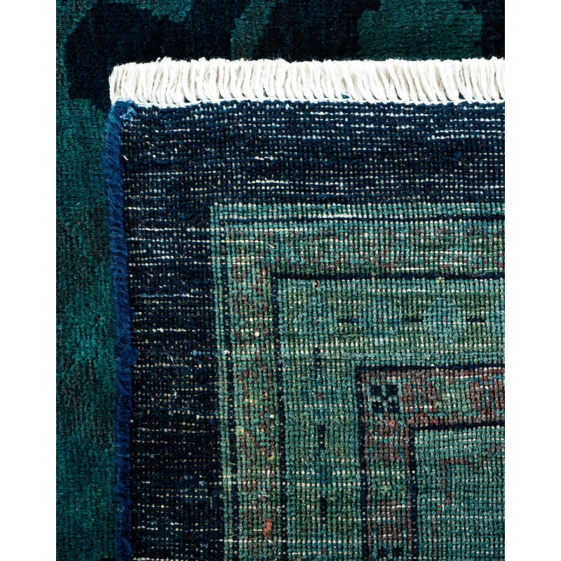 Tapis unique bleu marine / bleu sarcelle 12 pi 1 po x 15 pi Zaheer