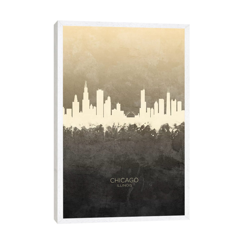 Chicago Illinois Skyline Taupe by Michael Tompsett - 1 Piece Wall Art on Canvas, 101.6 cm H x 66.04 cm W, White Framed