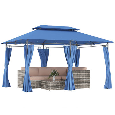 10'x13' Patio Gazebo, Double Roof Outdoor Gazebo with Curtains, for Garden, Lawn, Backyard and Deck