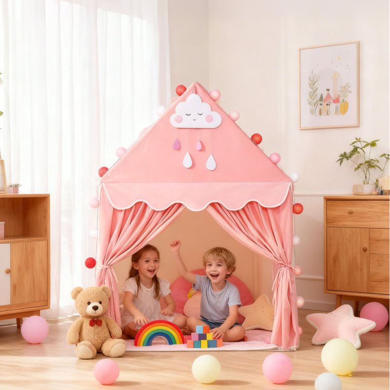 Tentes de jeu pour enfants pour filles, maison de jeu intérieure / extérieure, grande maisonnette de fée pour enfants, jouets de cadeau de tente de château de princesse pour enfant en bas âge (rose)