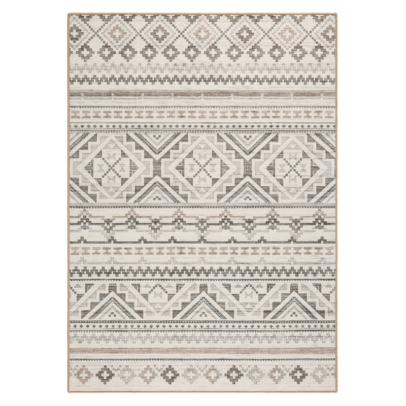 Tapis lavable à la machine avec technologie AirFlo EVERWASH Haven Modern Geo, beige / brun, 6 pi x 9 pi, 6 X 9