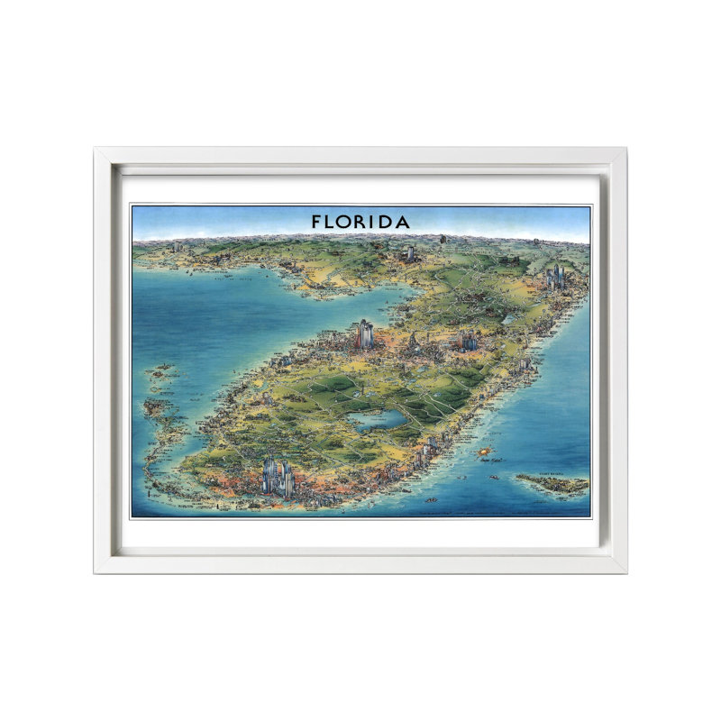 Carte de l'État de la Floride, Canevas, H 12 po x l 16 po, Encadrement blanc