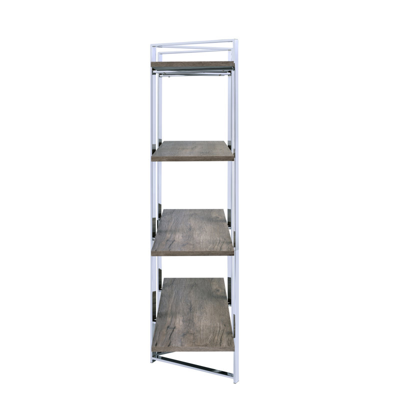 4-shelf Natural And Bookshelf - Maximize Your Storage In Living Area Sleek Metal Frame Enhance Kitchen With Style Functional Design